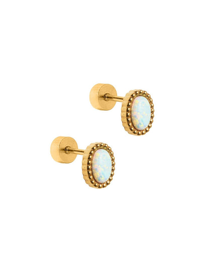 Luna Opal White Screwback Stud Earrings