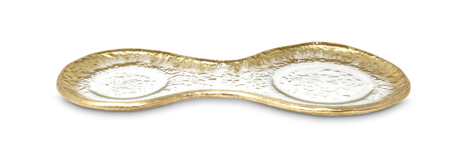 Gold Design 2 Bowl Relish Dish on Tray