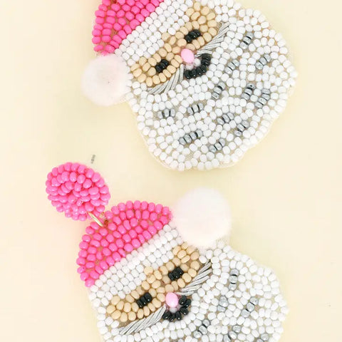 Pom Pom Santa Claus Beaded Earrings