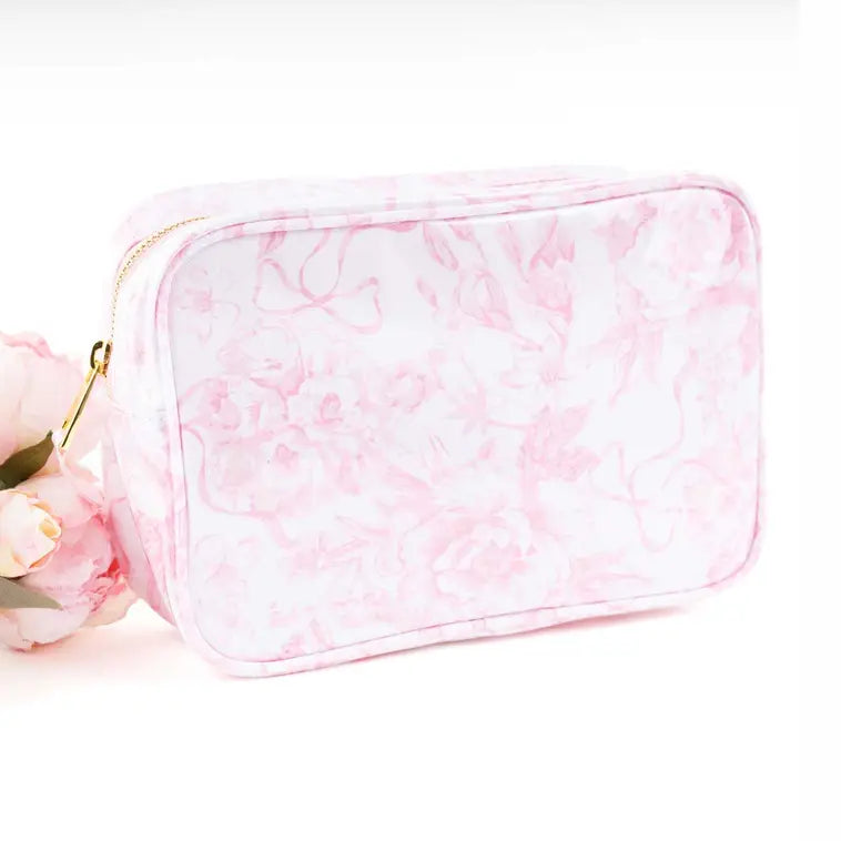 Pink Bow Toile Rectangular Cosmetic Case