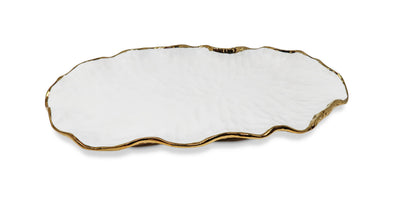 White Oval Tray New Bone China with Gold Scalloped Edge