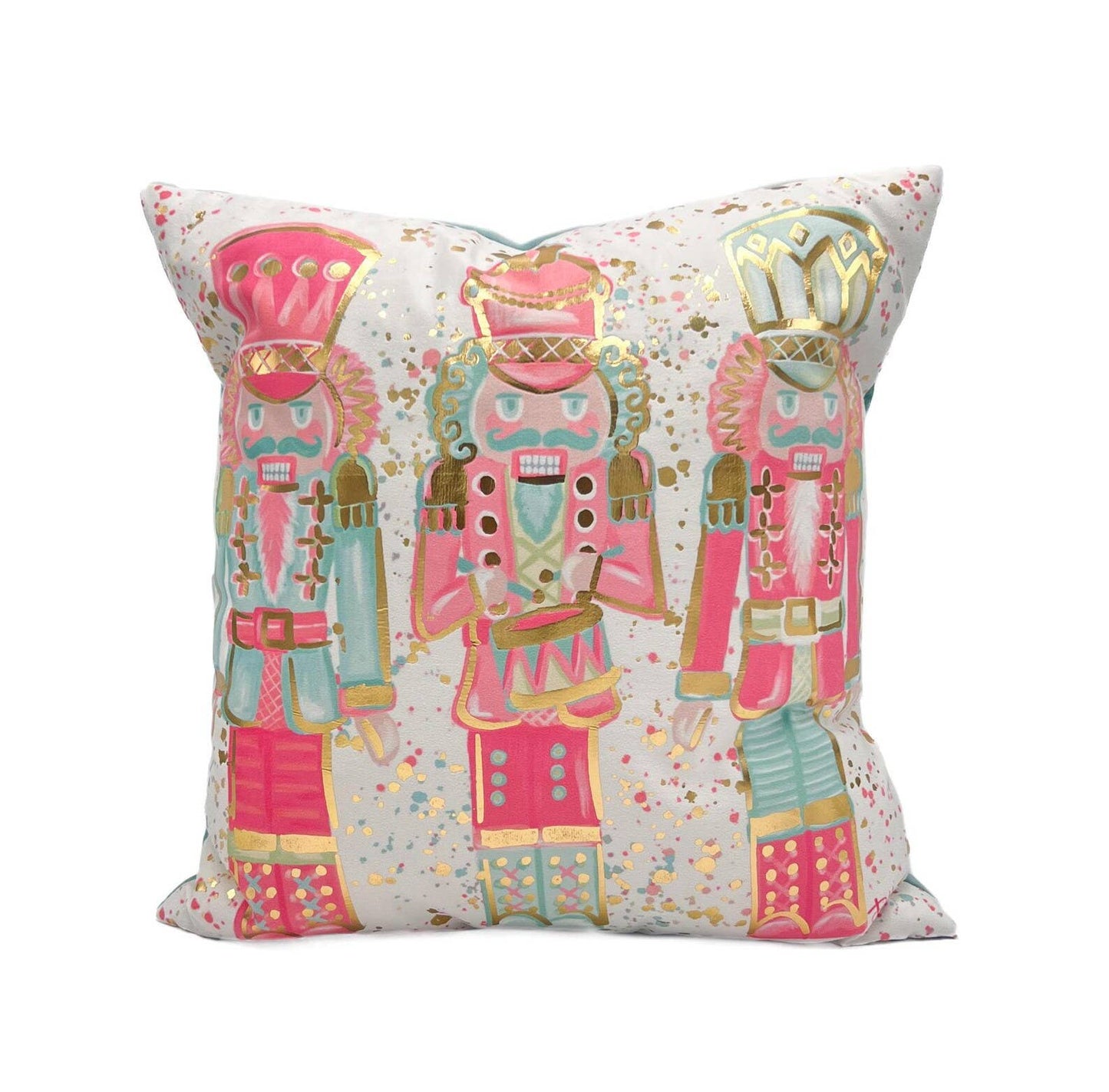 Pink & Mint Nutcrackers Gold Foil Pillow