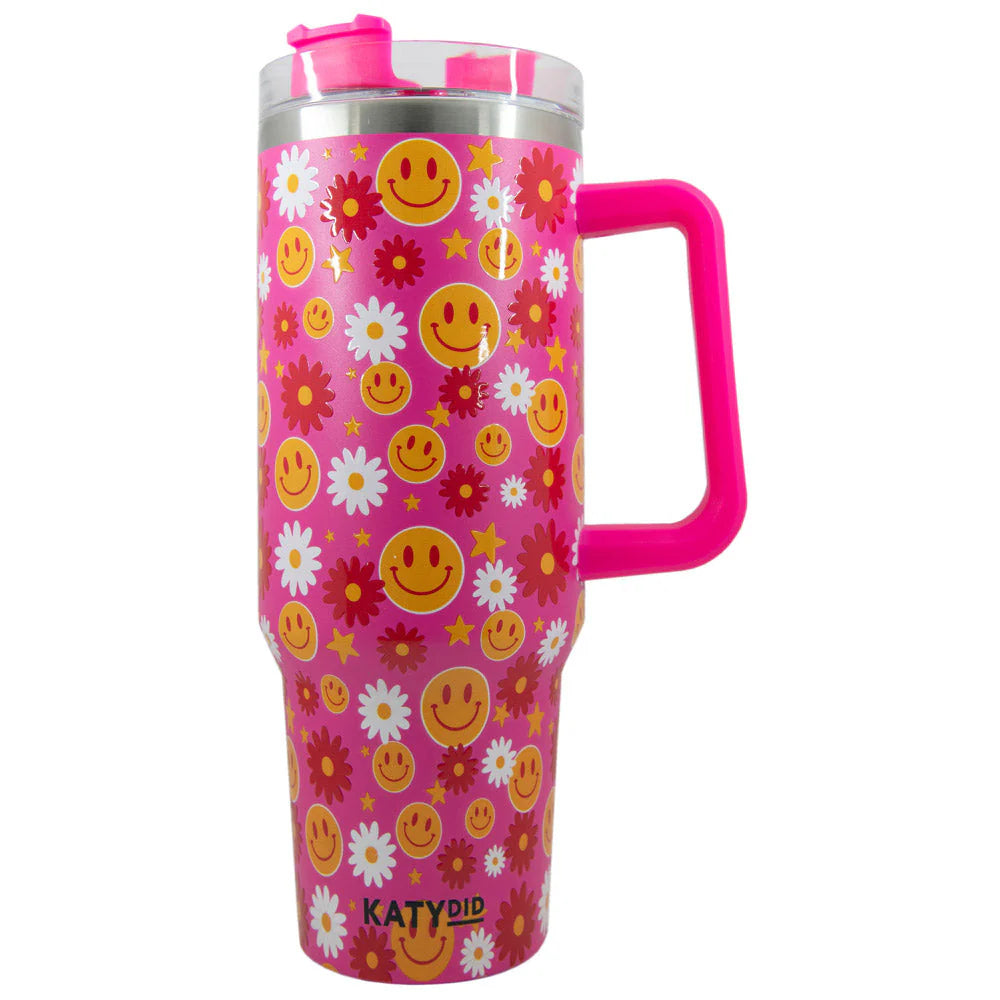 Red Flower Happy Face 40 oz. Tumbler