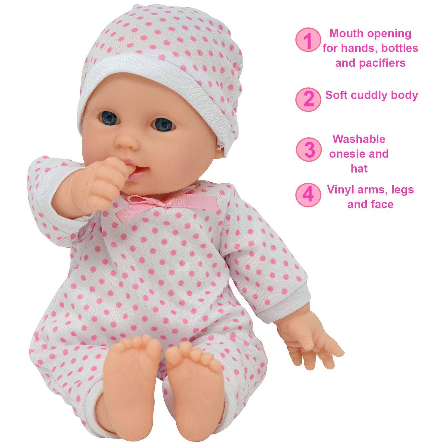 11" Doll Polka Dots with Pacifier