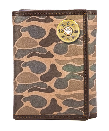 Brown & Tan Camo Shotshell Trifold Leather Wallet