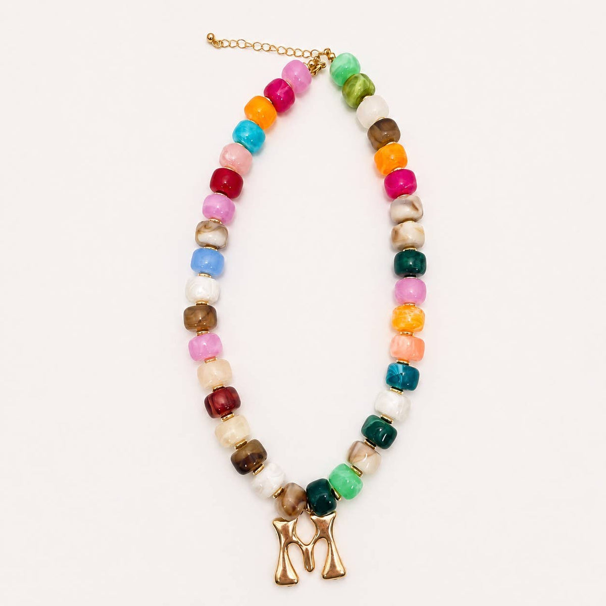 Multi Chunky Beaded Initial Charm Necklace