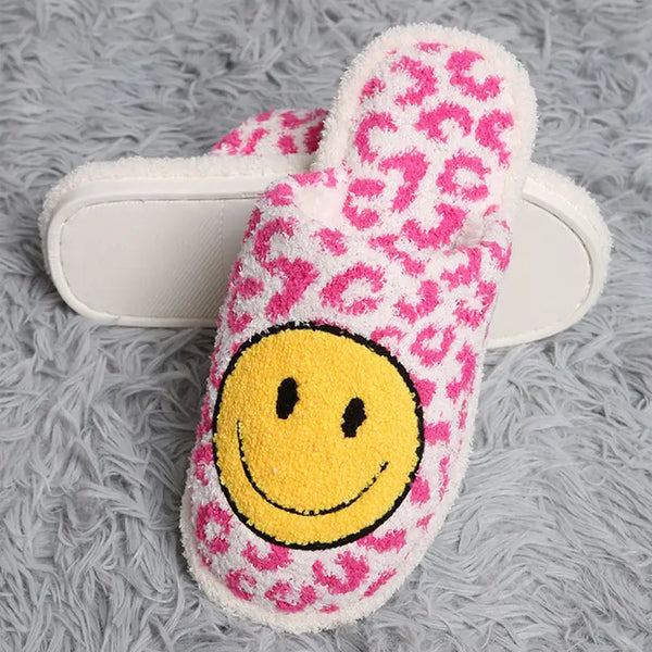 Fuchsia Leopard Smiley Face Slippers