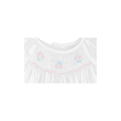 White Flower Novelty Smocking Bubble w/ Bonnet