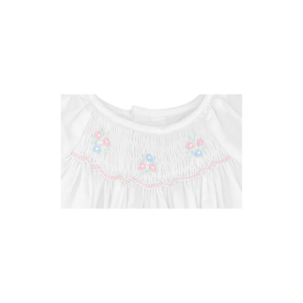 White Flower Novelty Smocking Bubble w/ Bonnet