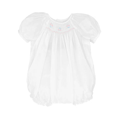White Flower Novelty Smocking Bubble w/ Bonnet