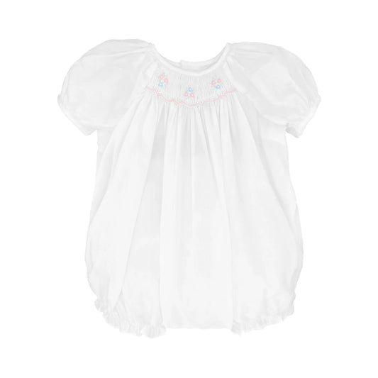 White Flower Novelty Smocking Bubble w/ Bonnet