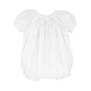 White Flower Novelty Smocking Bubble w/ Bonnet