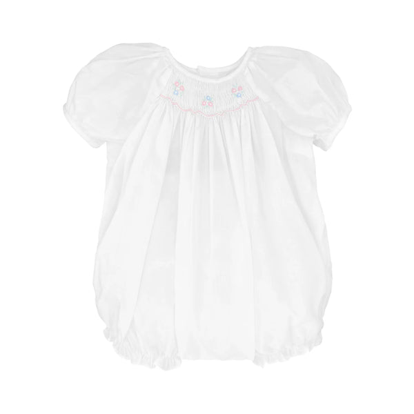 White Flower Novelty Smocking Bubble w/ Bonnet