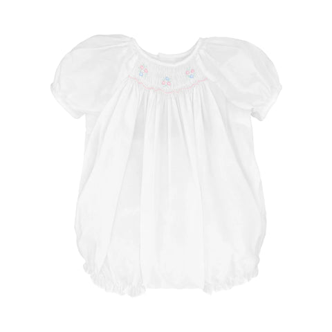 White Flower Novelty Smocking Bubble w/ Bonnet