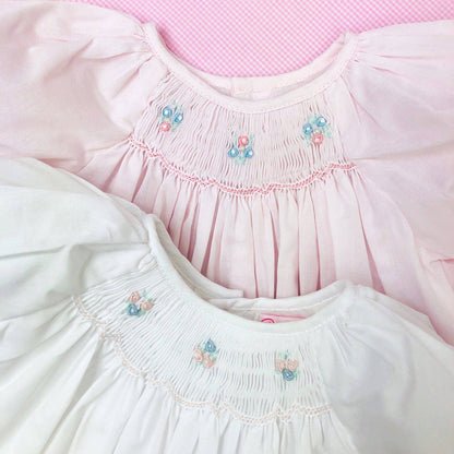 White Flower Novelty Smocking Bubble w/ Bonnet