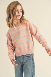 Tween Coral Multi Striped Sweater