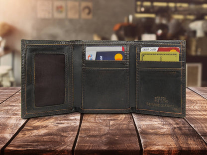 Buck Burnished Leather Trifold Wallet