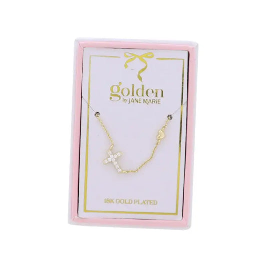 Kids 18K Gold Plated with Clear Crystal Cross Necklace
