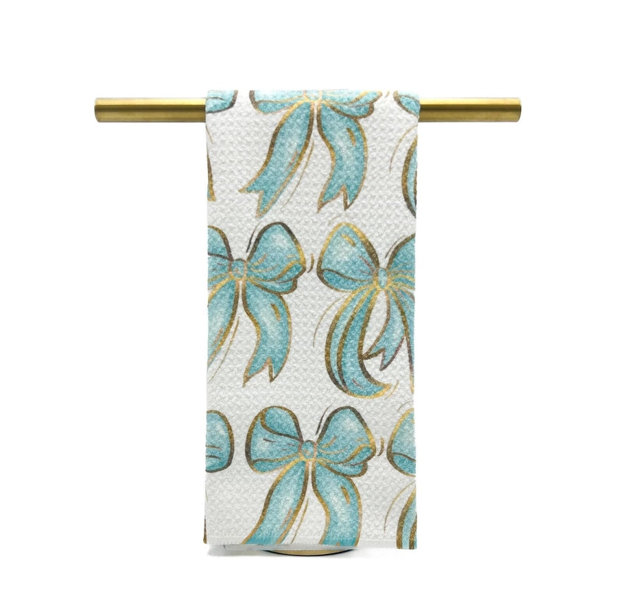 Tiffany Blue Bows Gold Foil Tea Towel