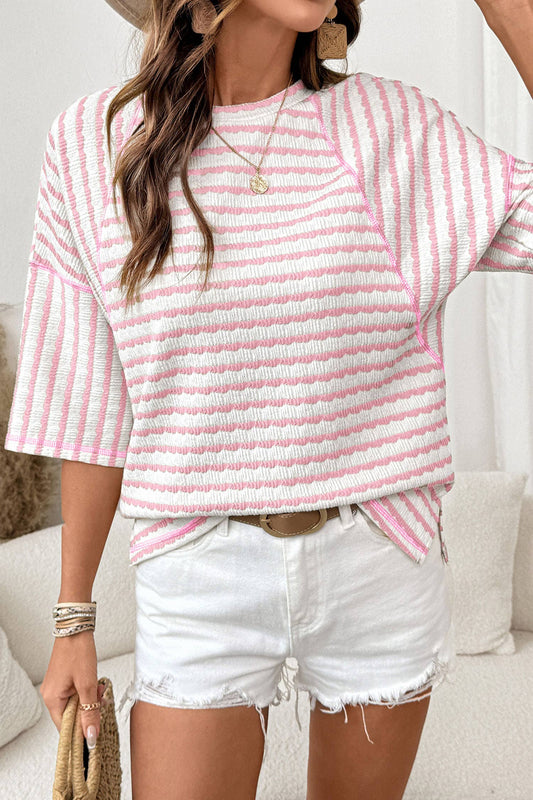 Texture Stripe Knit Half Sleeve Top