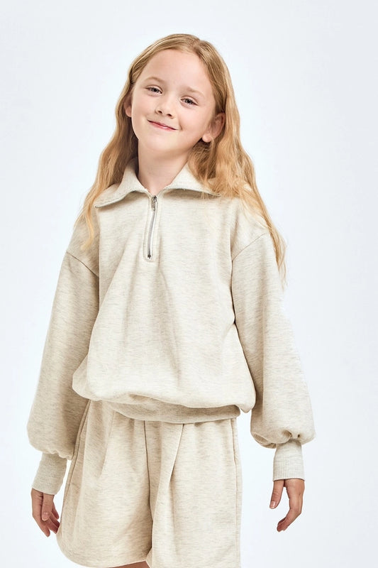 Youth Light Gray French Terry Half Zip Sweatshirt