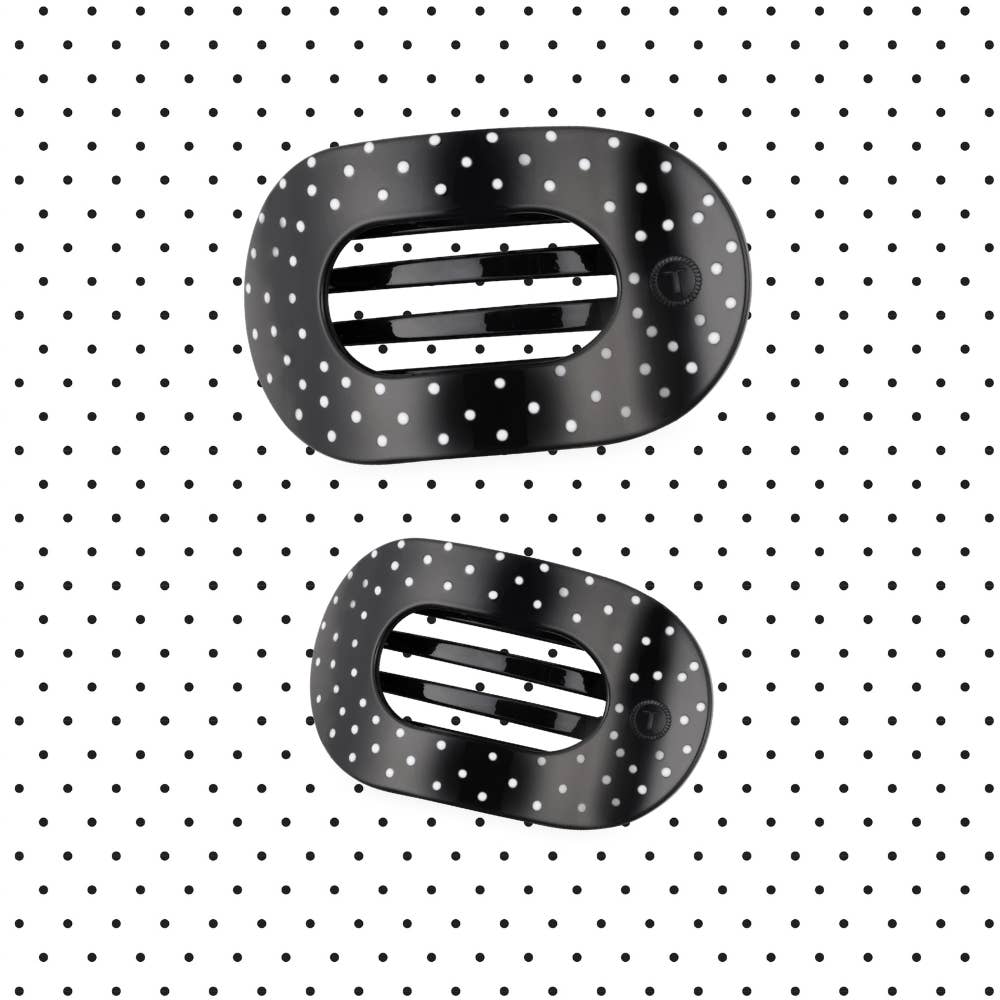 Round Flat TELETIE Clip | Medium | Black Polka Dot Party