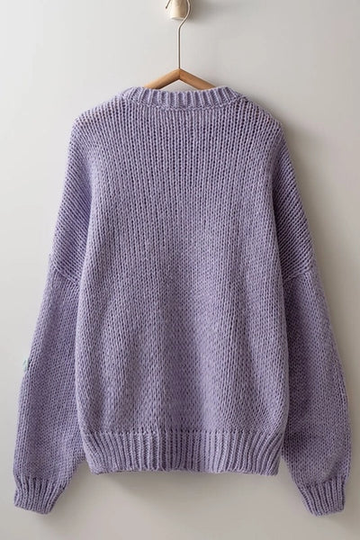 Lavender Embroidered Daisy Knit Sweater