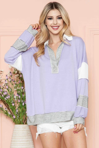 Lilac Stripe & Color Block Contrast Eden Top