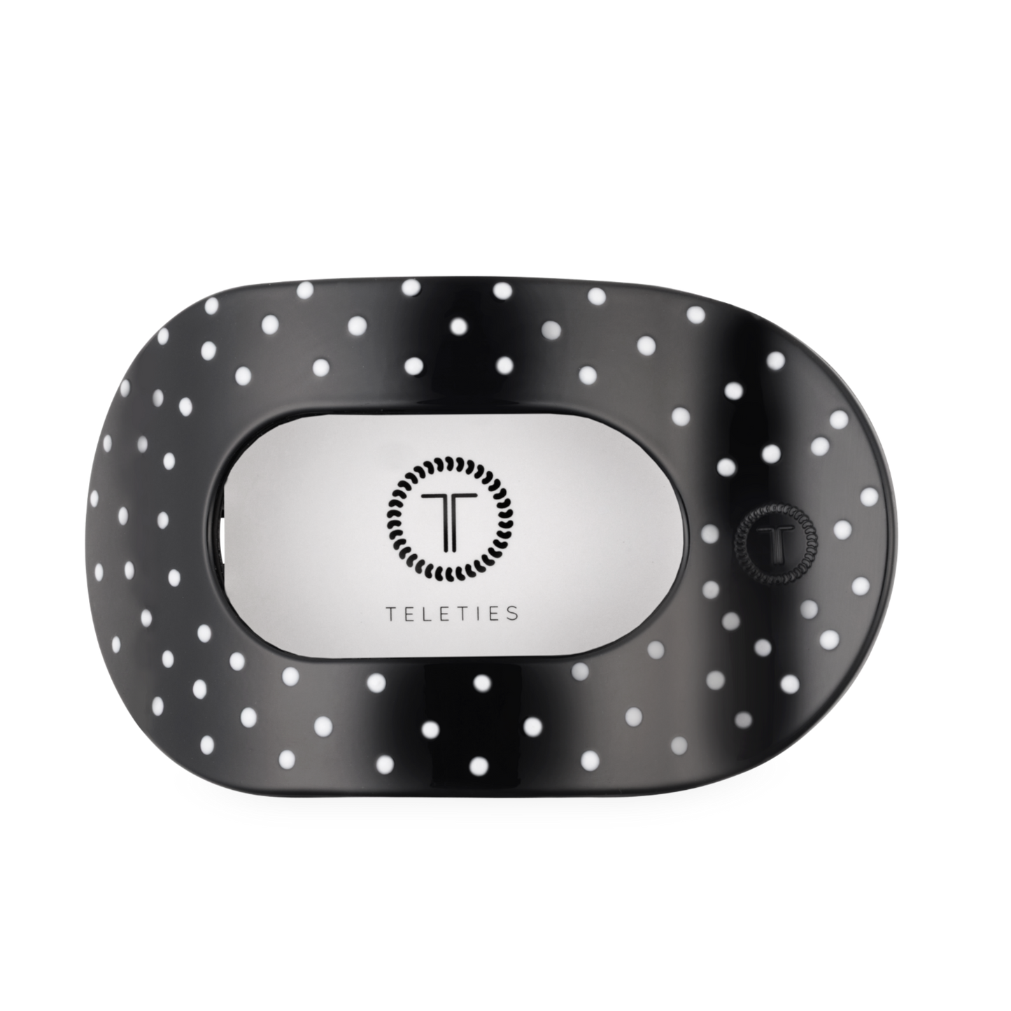 Round Flat TELETIE Clip | Large | Black Polka Dot Party