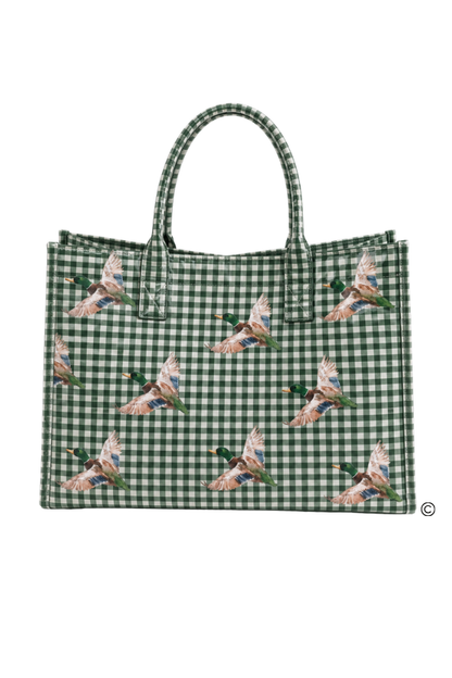 Green Mallard Marshland Gingham Vinyl Tote