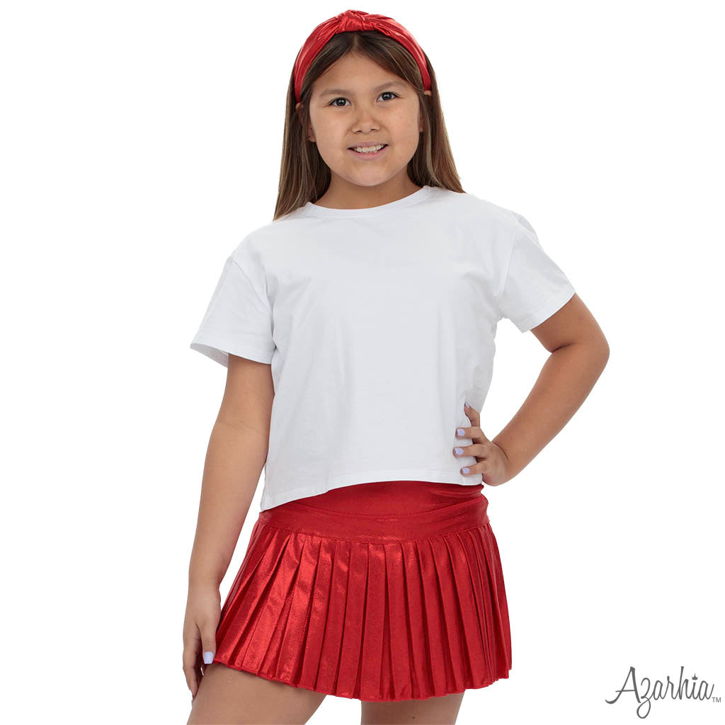 Youth Shimmer Red Mini Pleated Skort