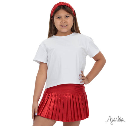 Youth Shimmer Red Mini Pleated Skort