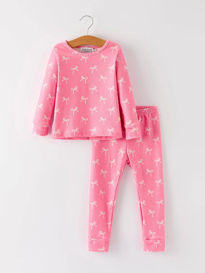 Youth Pink with White Bow Pajama Pant Set