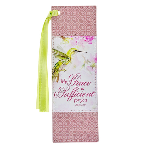Pink Grace 2 Cor. 12:9 Faux Leather Bookmark