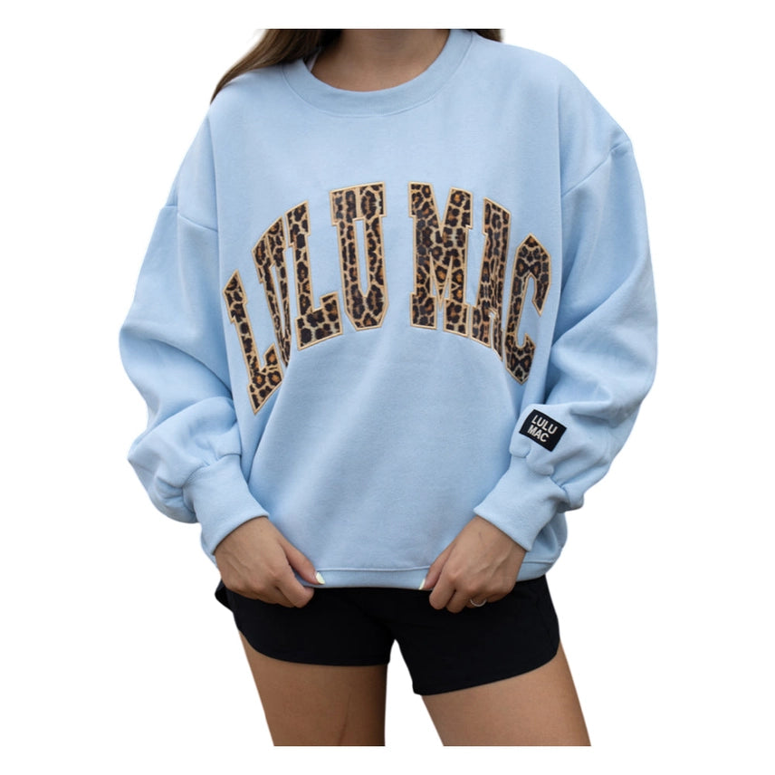 Lulu Mac Light Blue Leopard Monogram Sweatshirt
