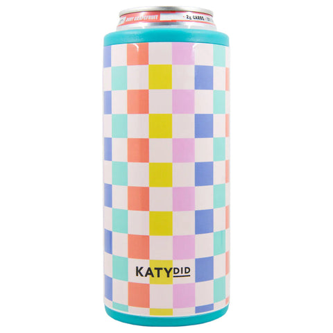 Multicolored Checkered Print Slim Can Cooler