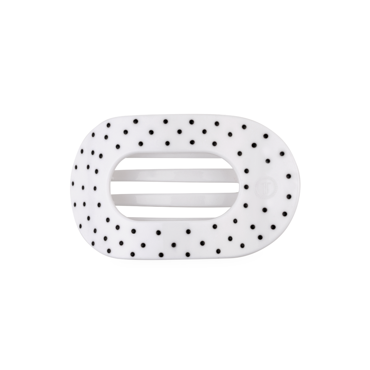 Round Flat TELETIE Clip | Medium | White Polka Dot Party