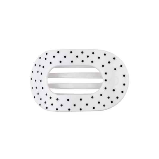 Round Flat TELETIE Clip | Medium | White Polka Dot Party