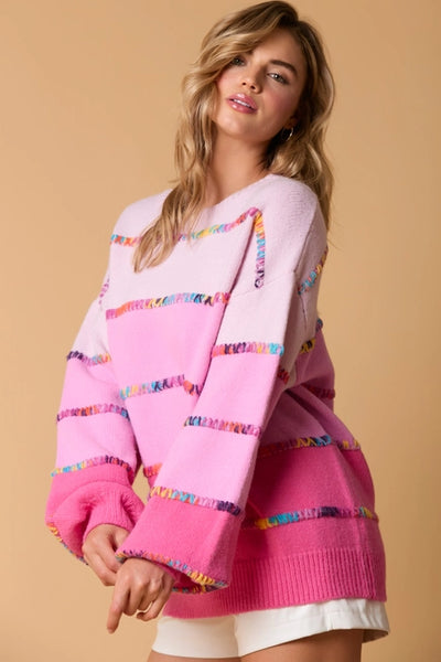 Rainbow Stitch Color Block Stripe Mila Sweater