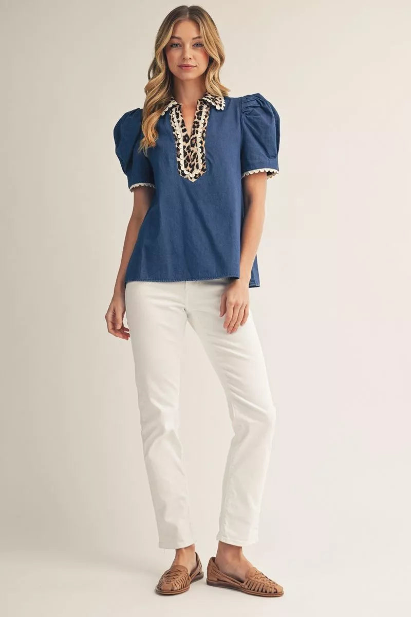 Blue Jean Beauty Puff Top