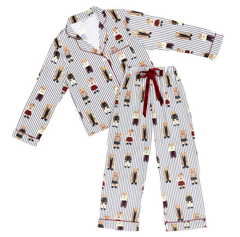 Navy Stripes + Bears Velvet Tie PJ Pant Set