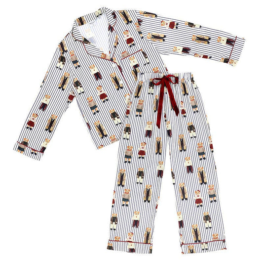 Navy Stripes + Bears Velvet Tie PJ Pant Set