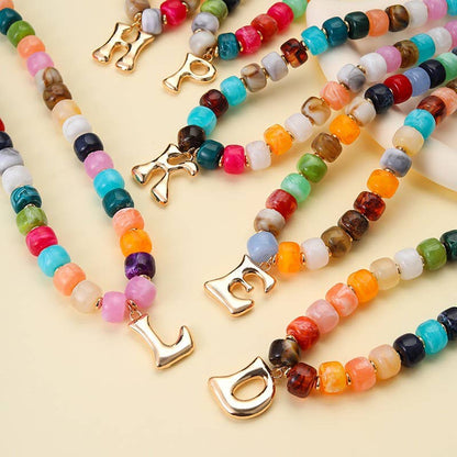 Multi Chunky Beaded Initial Charm Necklace