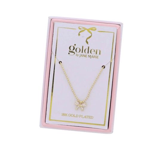 Kids 18K Gold Plated with Clear Crystal Bow Necklace