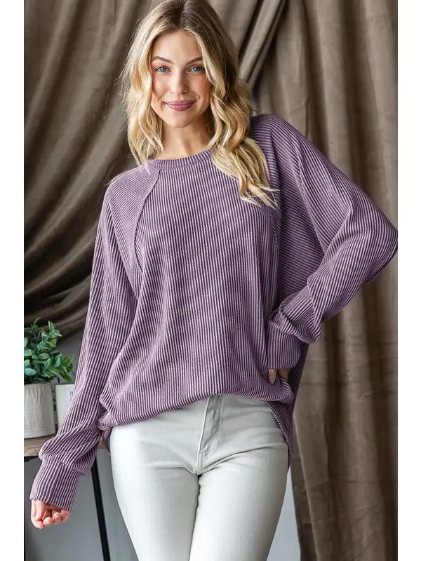 Purple Vintage Long Sleeve Maisy Ribbed Top