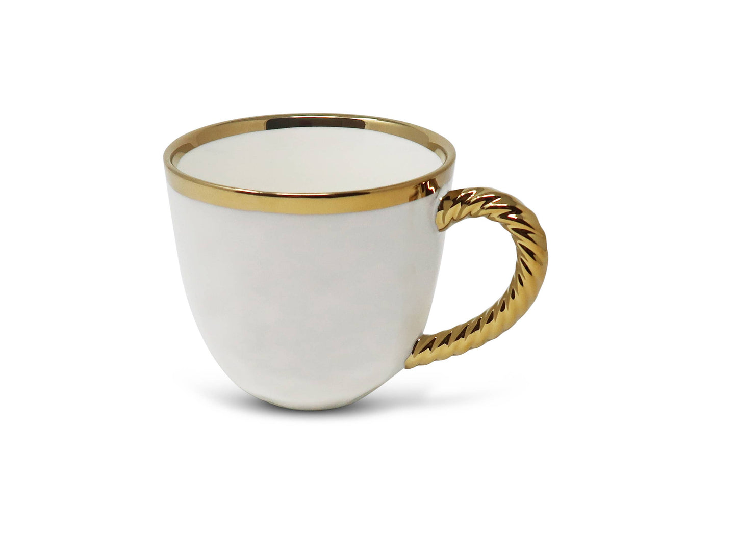 White Coffee Mug New Bone China with Gold Rope Handle