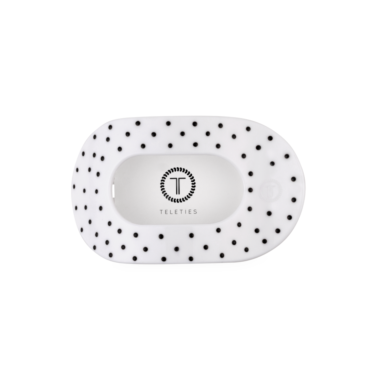 Round Flat TELETIE Clip | Medium | White Polka Dot Party
