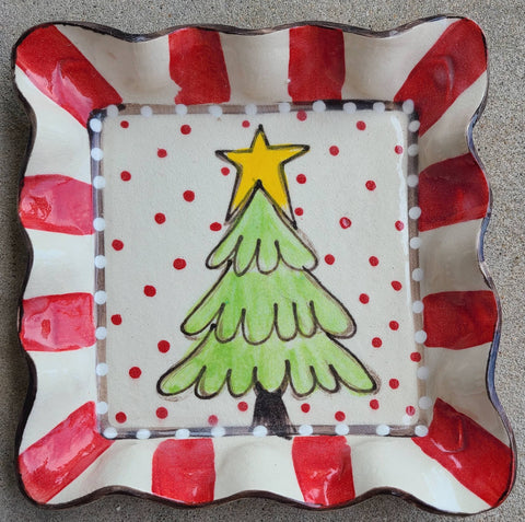 Tree Red Dots Medium Square Tray