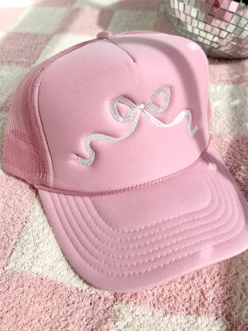 Light Pink Bow Embroidered Trucker Hat