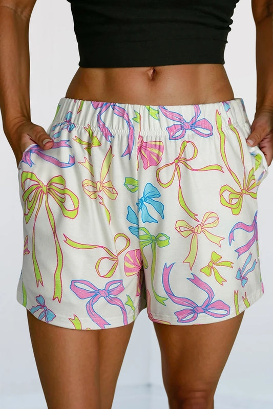 Multi Color Bow Print Shorts